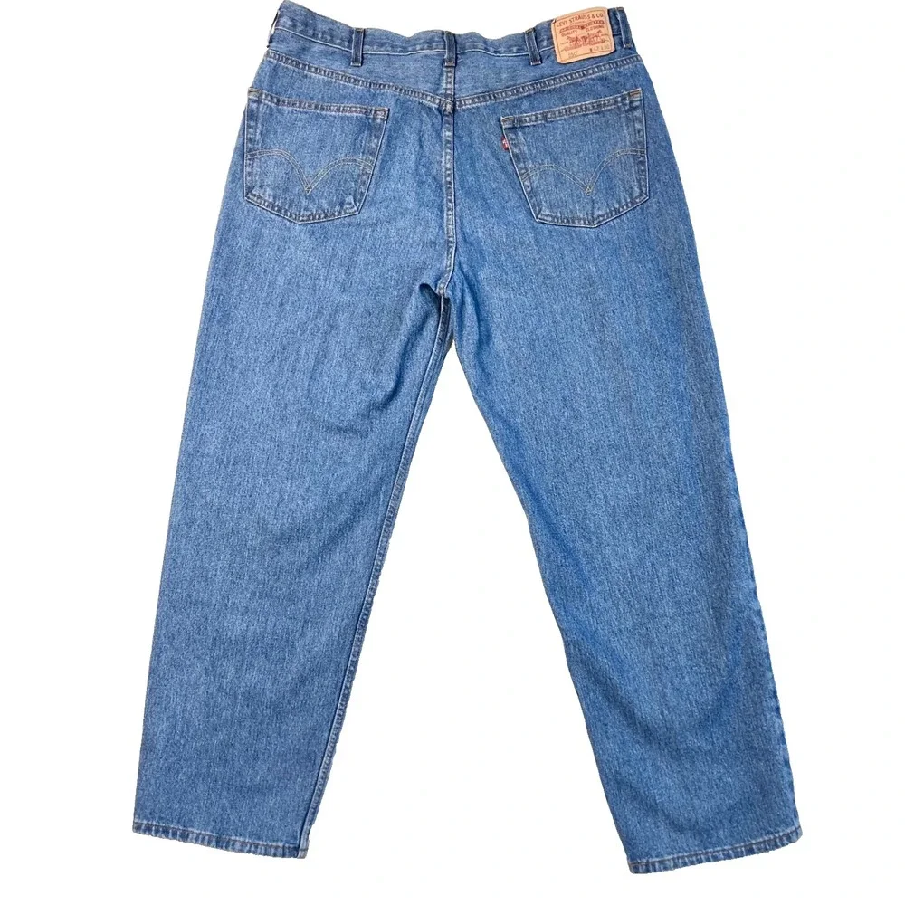 Levis 550 Relaxed Fit Straight Leg Pure Cotton Denim Jeans Mens 42x30 Red Tab